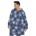 Heart Denim Jeans Pattern Print Hoodie Blanket