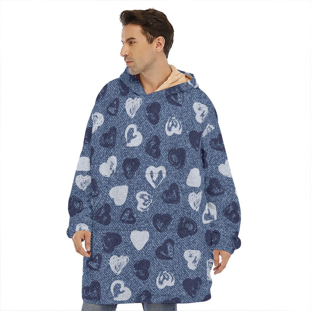 Heart Denim Jeans Pattern Print Hoodie Blanket