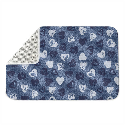Heart Denim Jeans Pattern Print Indoor Door Mat