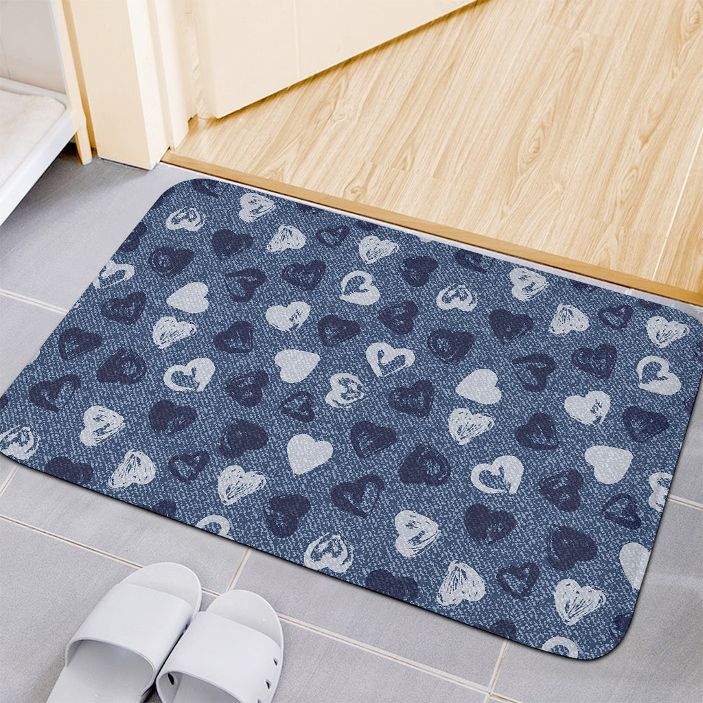 Heart Denim Jeans Pattern Print Indoor Door Mat