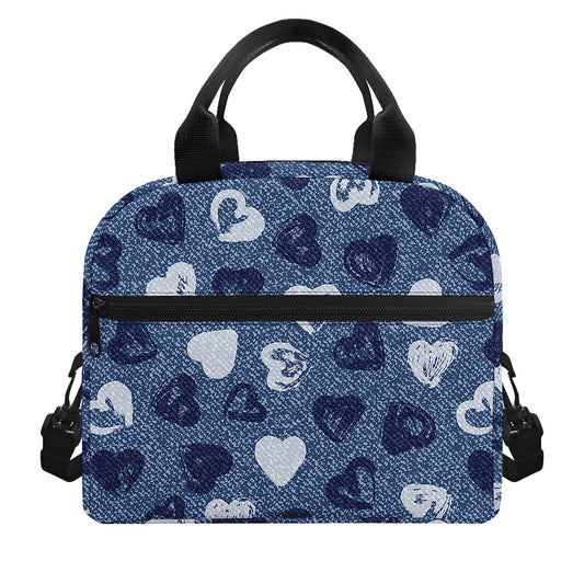 Heart Denim Jeans Pattern Print Insulated Lunch Bag