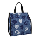 Heart Denim Jeans Pattern Print Insulated Lunch Tote