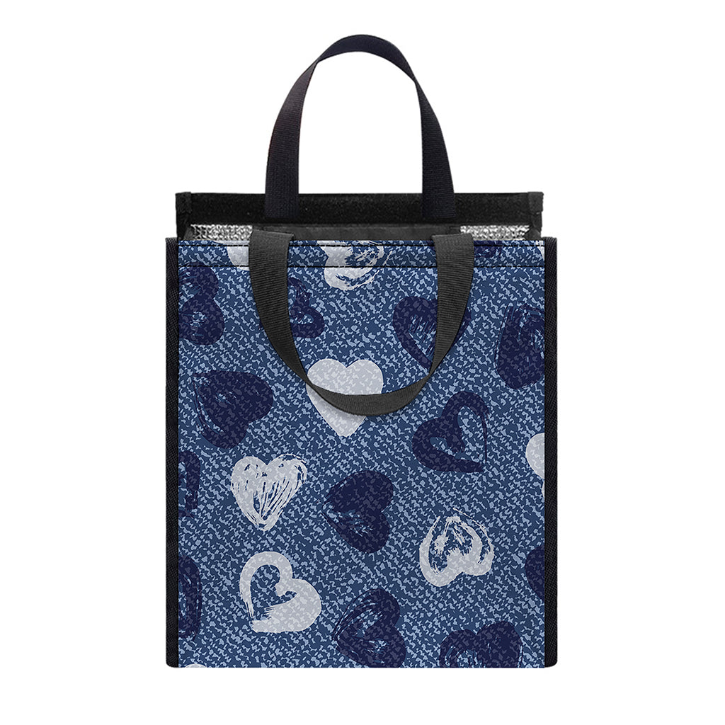 Heart Denim Jeans Pattern Print Insulated Lunch Tote