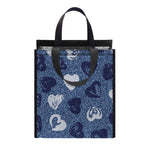 Heart Denim Jeans Pattern Print Insulated Lunch Tote