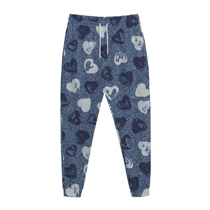Heart Denim Jeans Pattern Print Jogger Pants