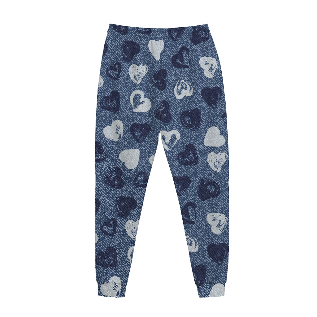 Heart Denim Jeans Pattern Print Jogger Pants