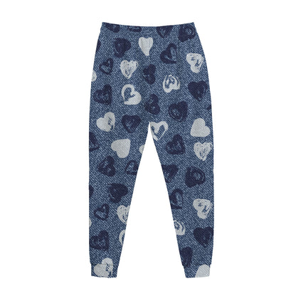 Heart Denim Jeans Pattern Print Jogger Pants
