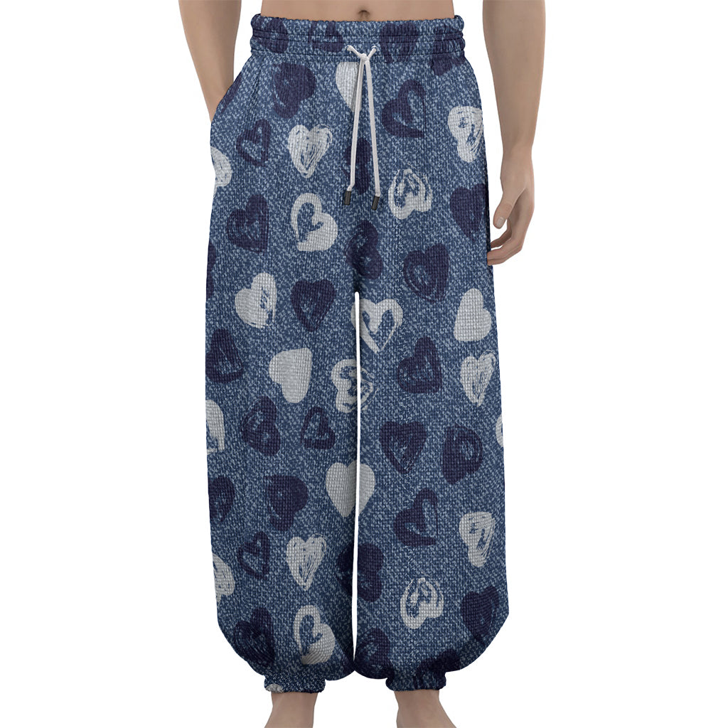 Heart Denim Jeans Pattern Print Lantern Pants
