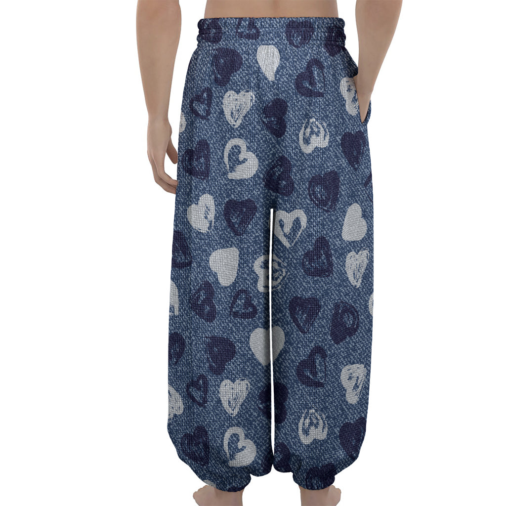 Heart Denim Jeans Pattern Print Lantern Pants