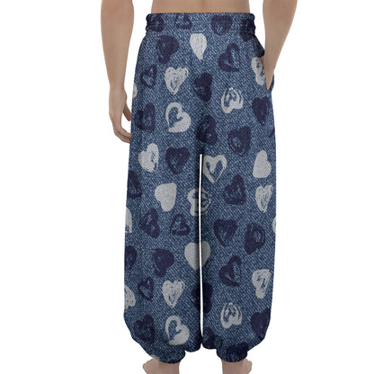 Heart Denim Jeans Pattern Print Lantern Pants
