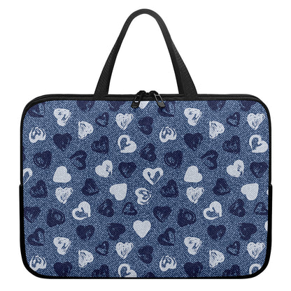 Heart Denim Jeans Pattern Print Laptop Sleeve With Handle