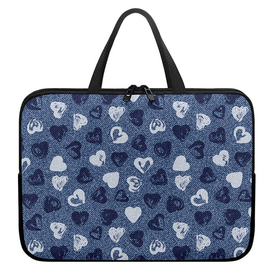 Heart Denim Jeans Pattern Print Laptop Sleeve With Handle