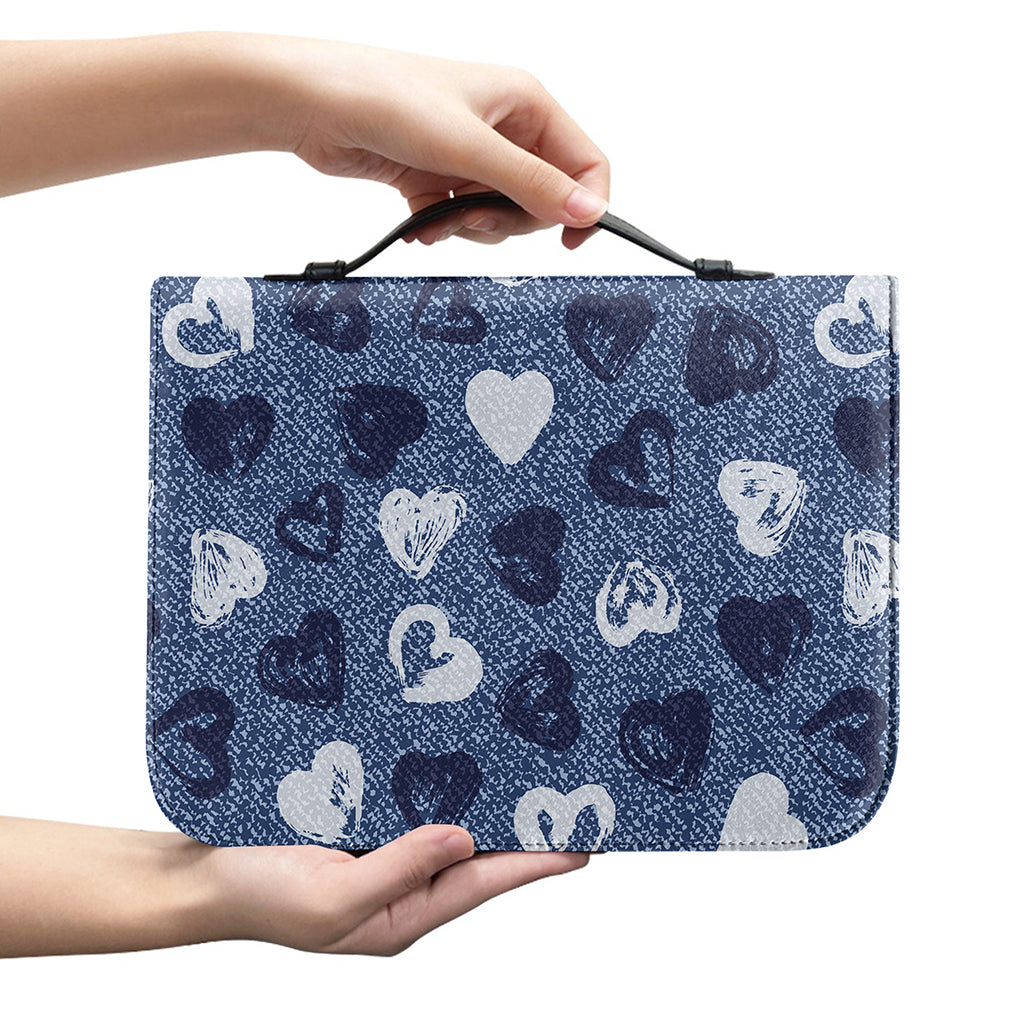 Heart Denim Jeans Pattern Print Leather Bible Cover