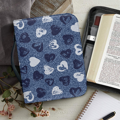 Heart Denim Jeans Pattern Print Leather Bible Cover