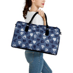 Heart Denim Jeans Pattern Print Leather Duffle Bag
