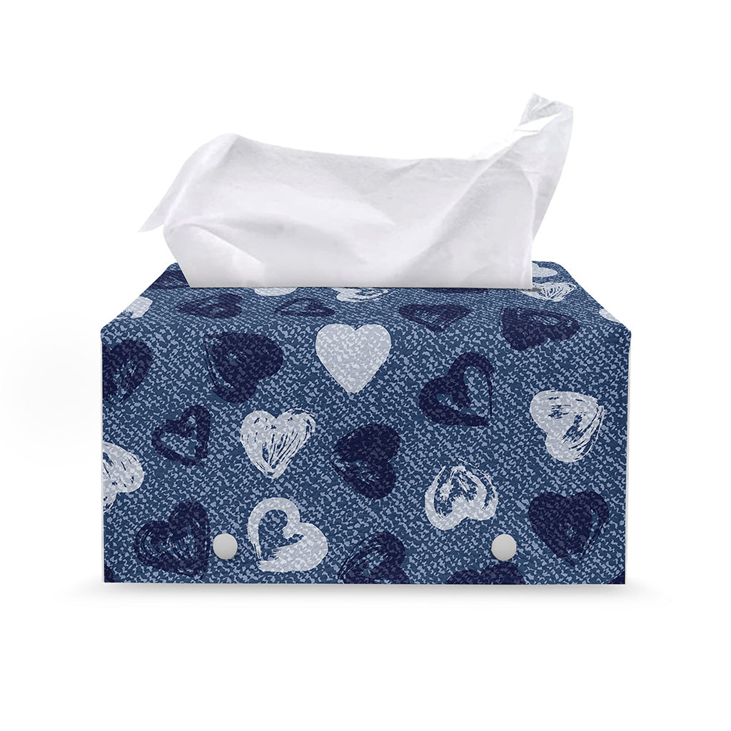 Heart Denim Jeans Pattern Print Leather Tissue Box Cover