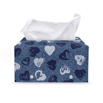Heart Denim Jeans Pattern Print Leather Tissue Box Cover
