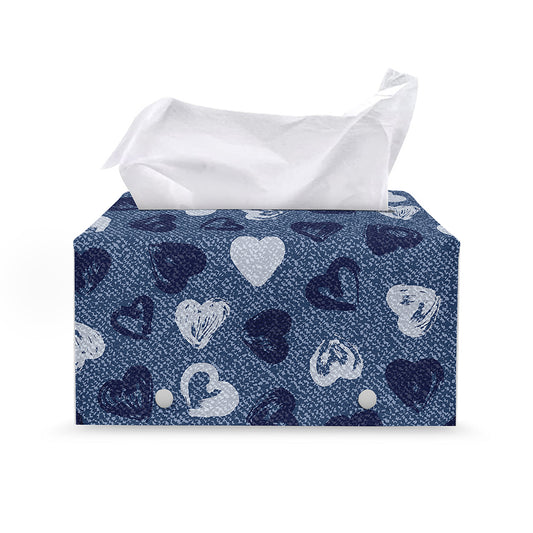 Heart Denim Jeans Pattern Print Leather Tissue Box Cover