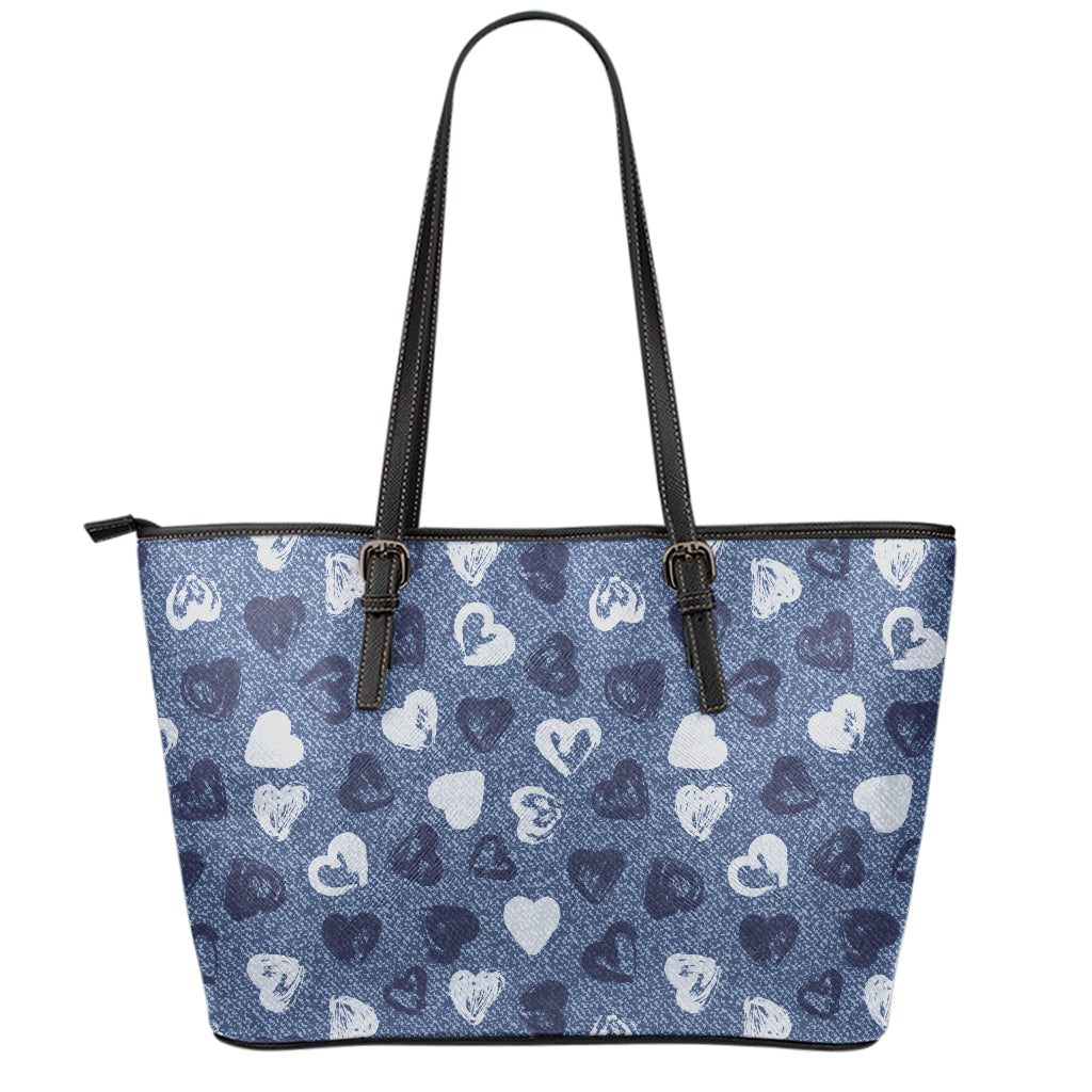 Heart Denim Jeans Pattern Print Leather Tote Bag