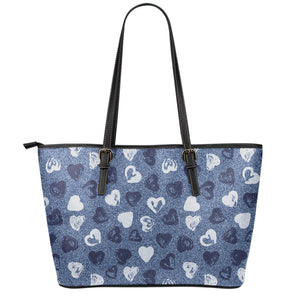 Heart Denim Jeans Pattern Print Leather Tote Bag