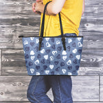 Heart Denim Jeans Pattern Print Leather Tote Bag