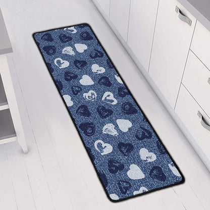 Heart Denim Jeans Pattern Print Long Kitchen Mat