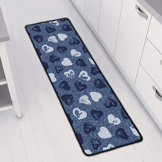 Heart Denim Jeans Pattern Print Long Kitchen Mat