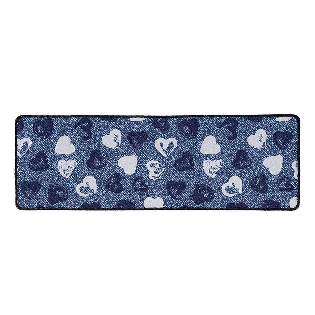Heart Denim Jeans Pattern Print Long Kitchen Mat