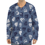 Heart Denim Jeans Pattern Print Long Sleeve Baseball Jersey