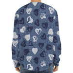 Heart Denim Jeans Pattern Print Long Sleeve Baseball Jersey