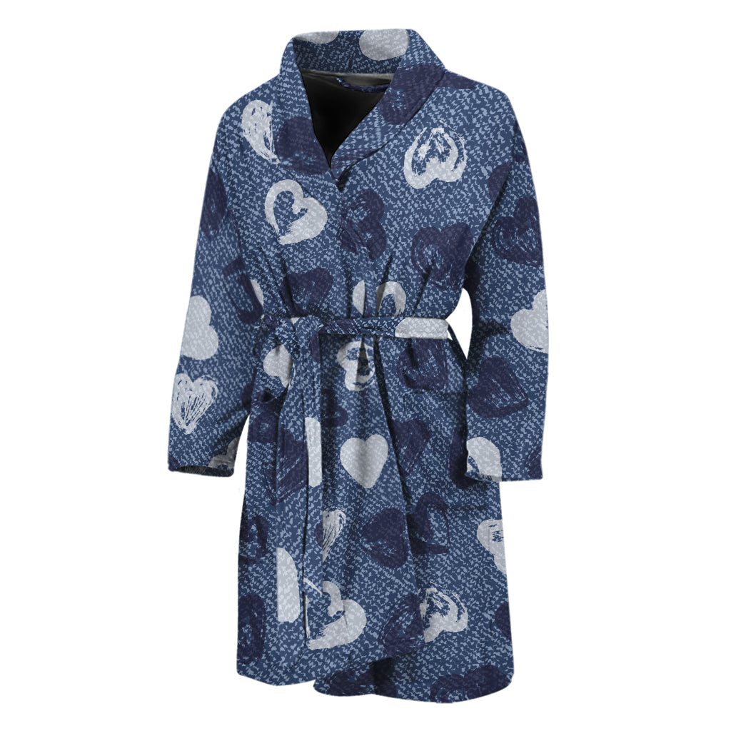 Heart Denim Jeans Pattern Print Men's Bathrobe