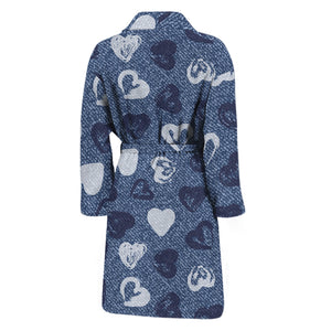 Heart Denim Jeans Pattern Print Men's Bathrobe