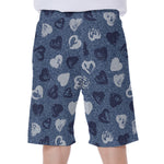 Heart Denim Jeans Pattern Print Men's Beach Shorts