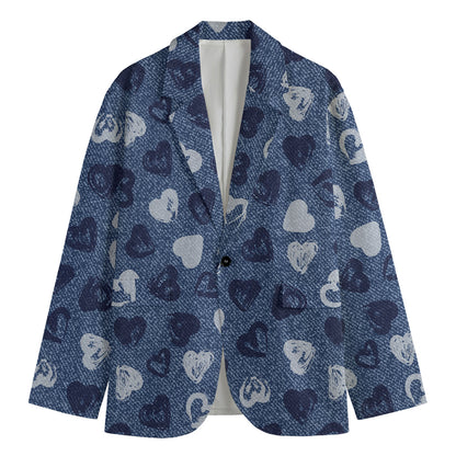 Heart Denim Jeans Pattern Print Men's Blazer