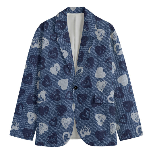 Heart Denim Jeans Pattern Print Men's Blazer