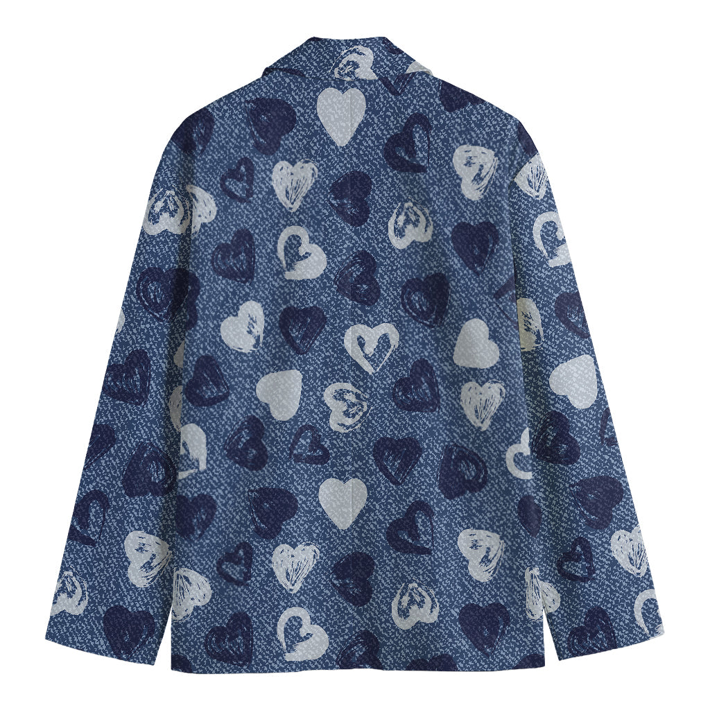 Heart Denim Jeans Pattern Print Men's Blazer