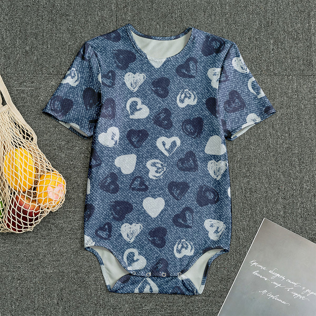 Heart Denim Jeans Pattern Print Men's Bodysuit