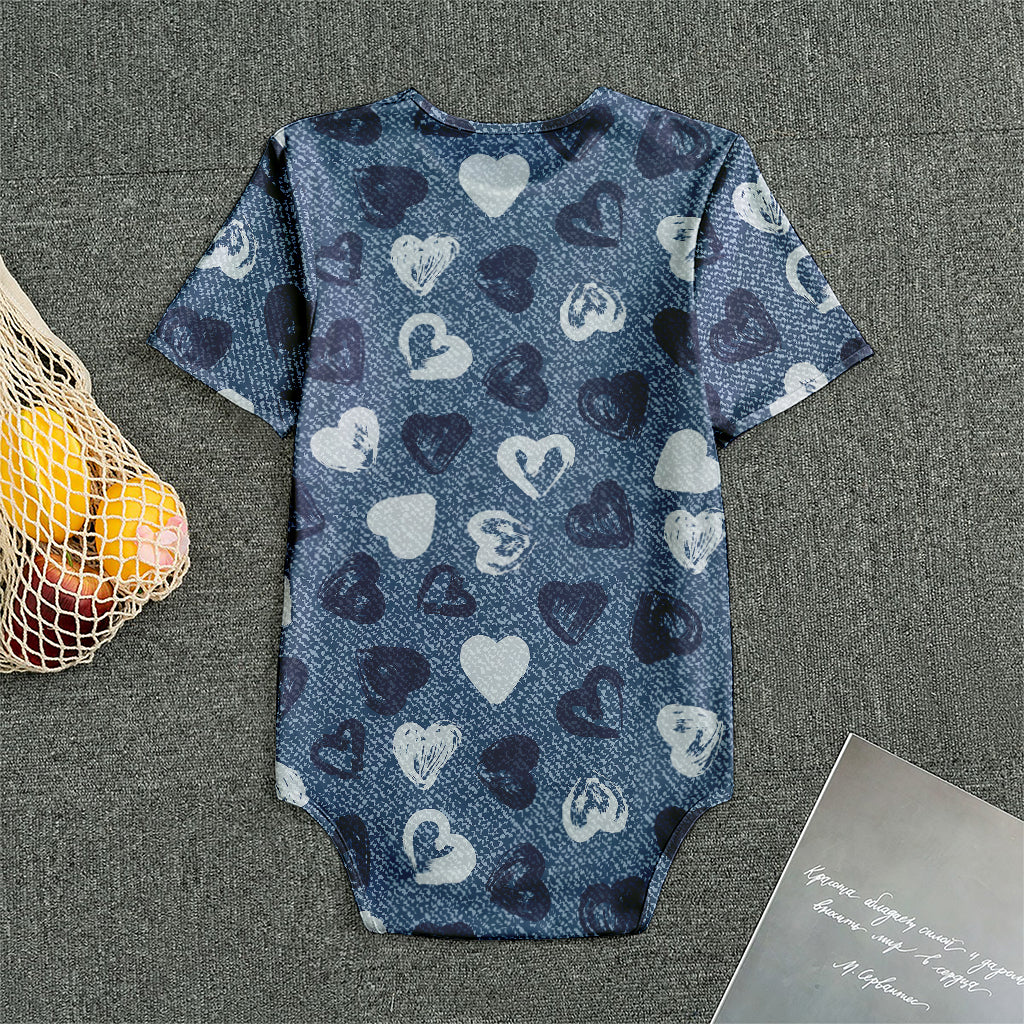 Heart Denim Jeans Pattern Print Men's Bodysuit