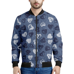 Heart Denim Jeans Pattern Print Men's Bomber Jacket