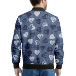 Heart Denim Jeans Pattern Print Men's Bomber Jacket