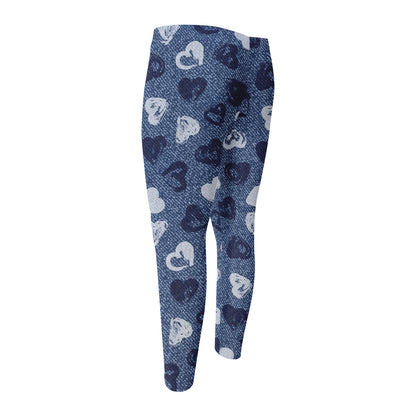 Heart Denim Jeans Pattern Print Men's Compression Pants