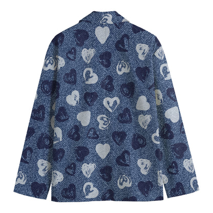 Heart Denim Jeans Pattern Print Men's Cotton Blazer