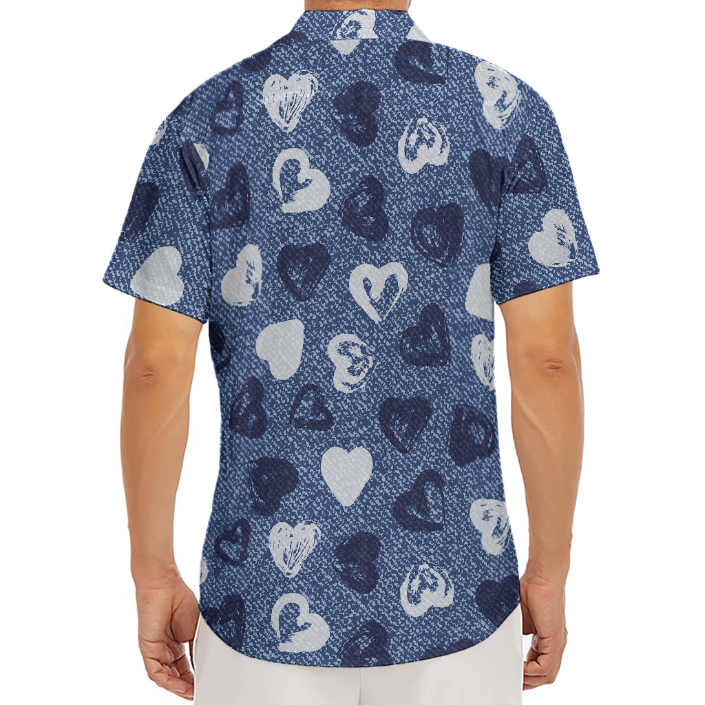 Heart Denim Jeans Pattern Print Men's Deep V-Neck Shirt