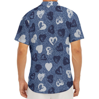 Heart Denim Jeans Pattern Print Men's Deep V-Neck Shirt