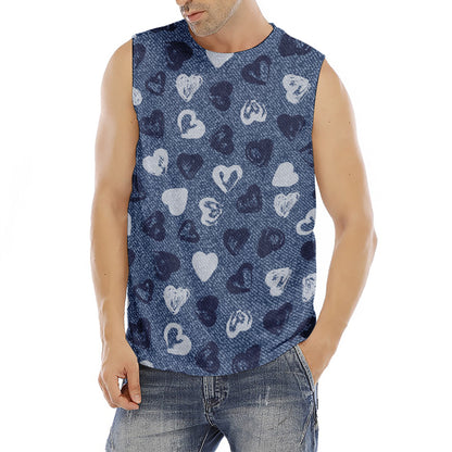 Heart Denim Jeans Pattern Print Men's Fitness Tank Top
