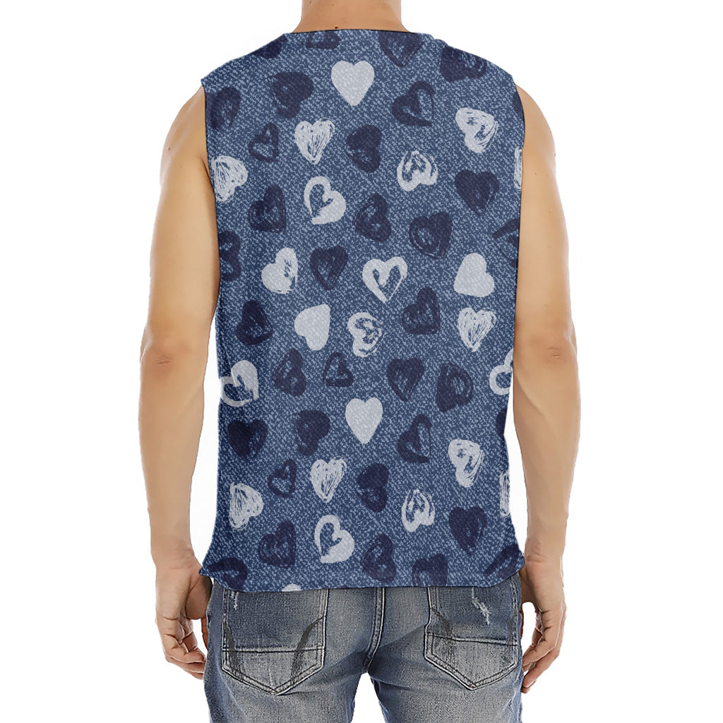 Heart Denim Jeans Pattern Print Men's Fitness Tank Top