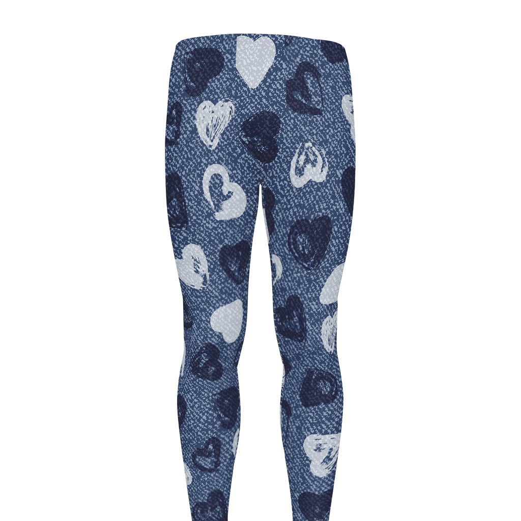 Heart Denim Jeans Pattern Print Men's leggings