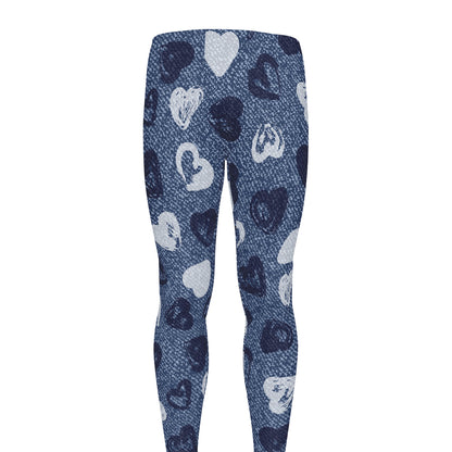 Heart Denim Jeans Pattern Print Men's leggings