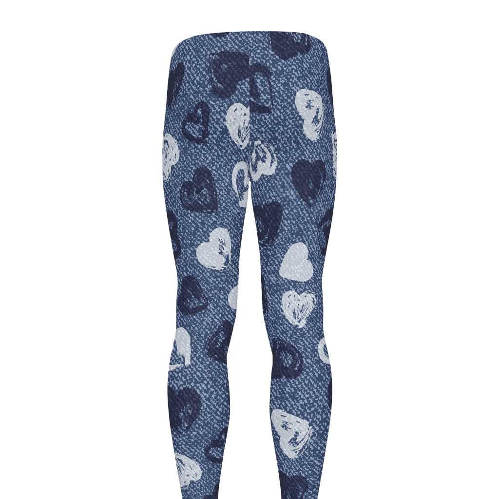 Heart Denim Jeans Pattern Print Men's leggings