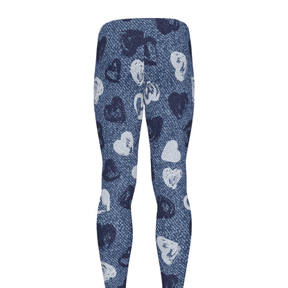Heart Denim Jeans Pattern Print Men's leggings